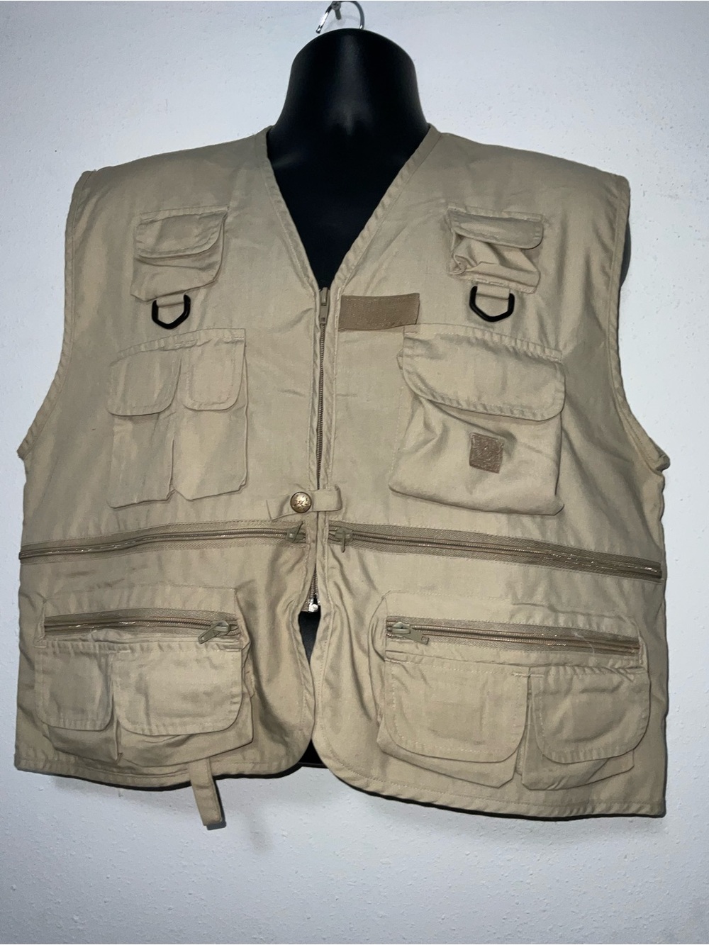 Vintage Rio Bravo Khaki Fly Fishing Vest Gorpcore Utility Cargo Gilet Beige L